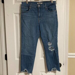 Levi’s 724 High Rise Straight Leg Crop Step Hem Distressed Jeans Size 32